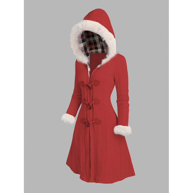 Long Hooded Coat With Horn-shaped Buttons